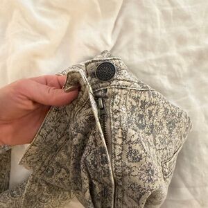 Free People Olive Gray Floral Jacquard Pants